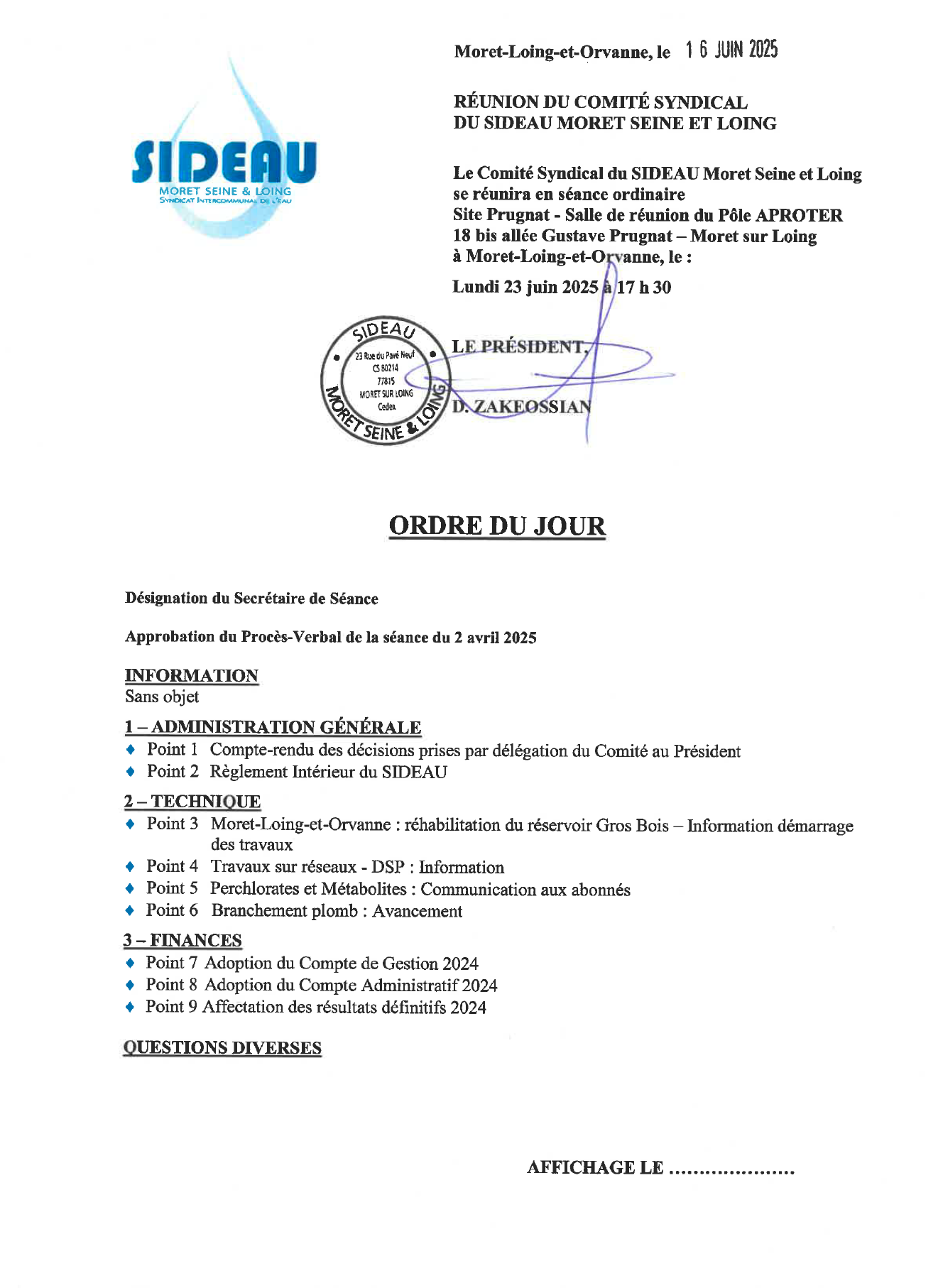 Comité Syndical SIDEAU - 23 juin 2025